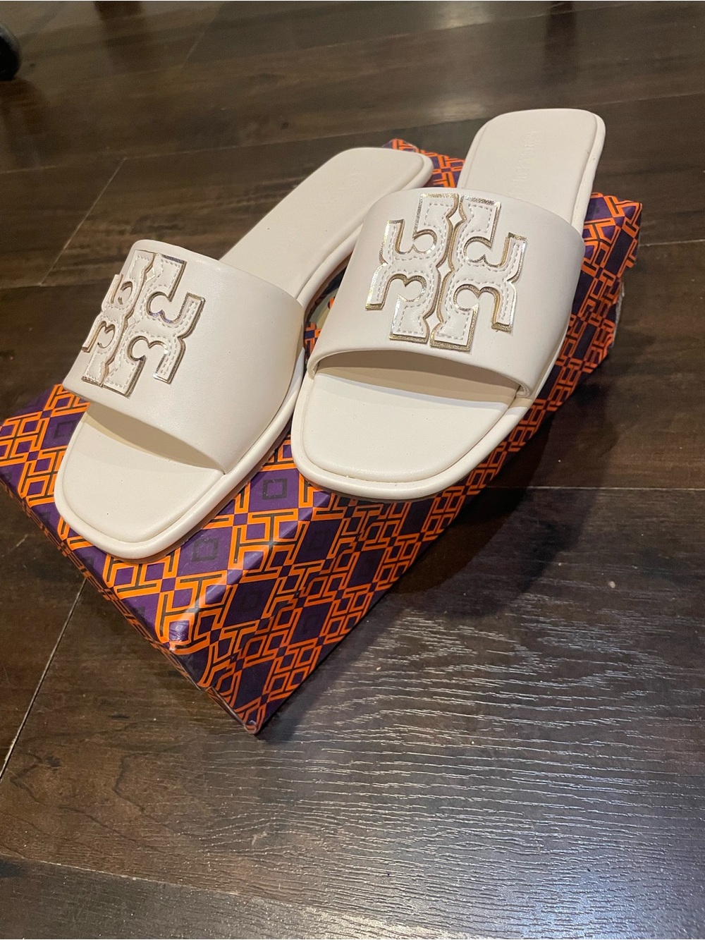 Tory Burch Cream Logo Slide Sandals